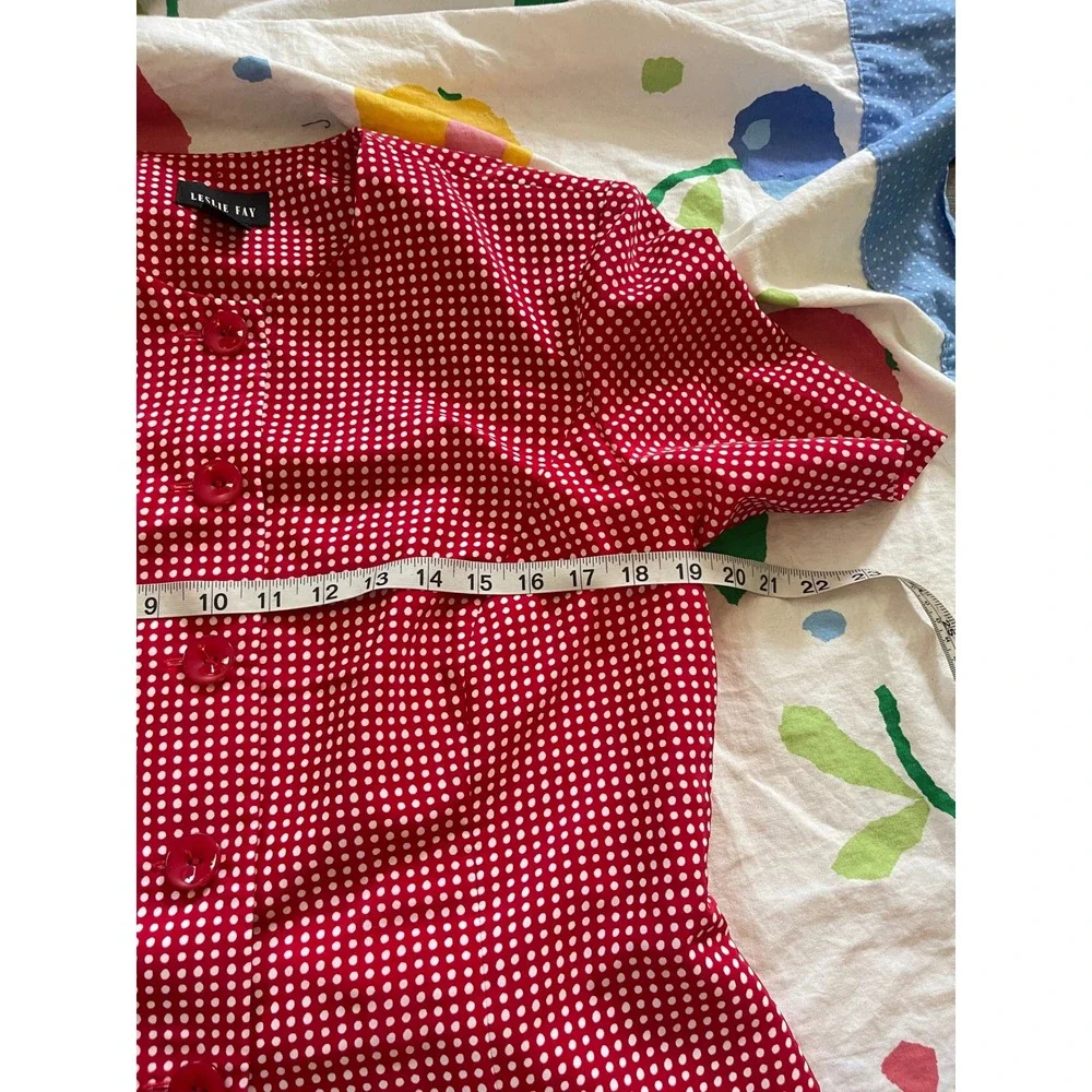 Vintage Leslie Fay Red White Polka Dot Skirt Suit Set Vintage Size 10 Floral